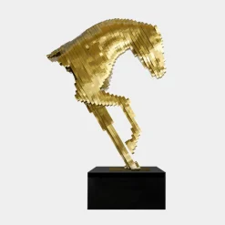 Pixel Horse 200cm Gold Metal Garden Sculpture
