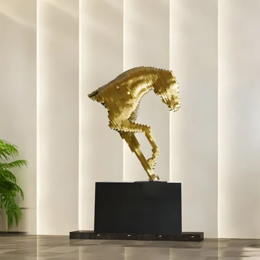 Pixel Horse 75cm Gold Metal Indoor Sculpture