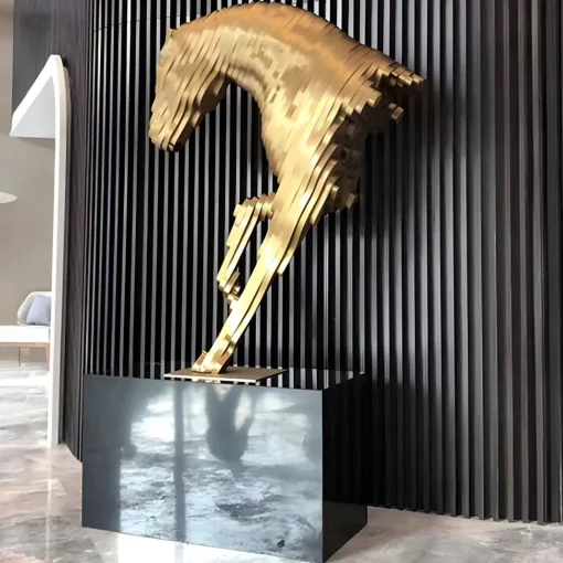 Pixel Horse 75cm Gold Metal Indoor Sculpture