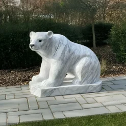 Polar Bear 50cm White Marble Garden Statue v2