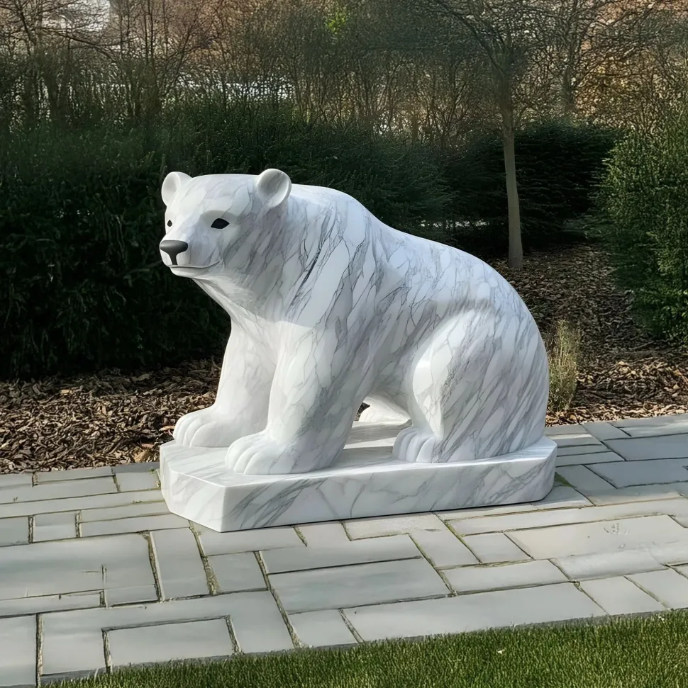 Polar Bear 50cm White Marble Garden Statue v2