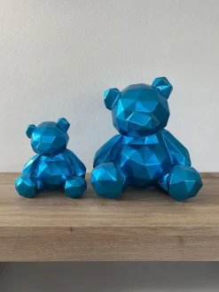 Polygon Bear 30cm Blue Resin Indoor Sculpture