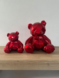 Polygon Bear 20cm Red Resin Indoor Sculpture