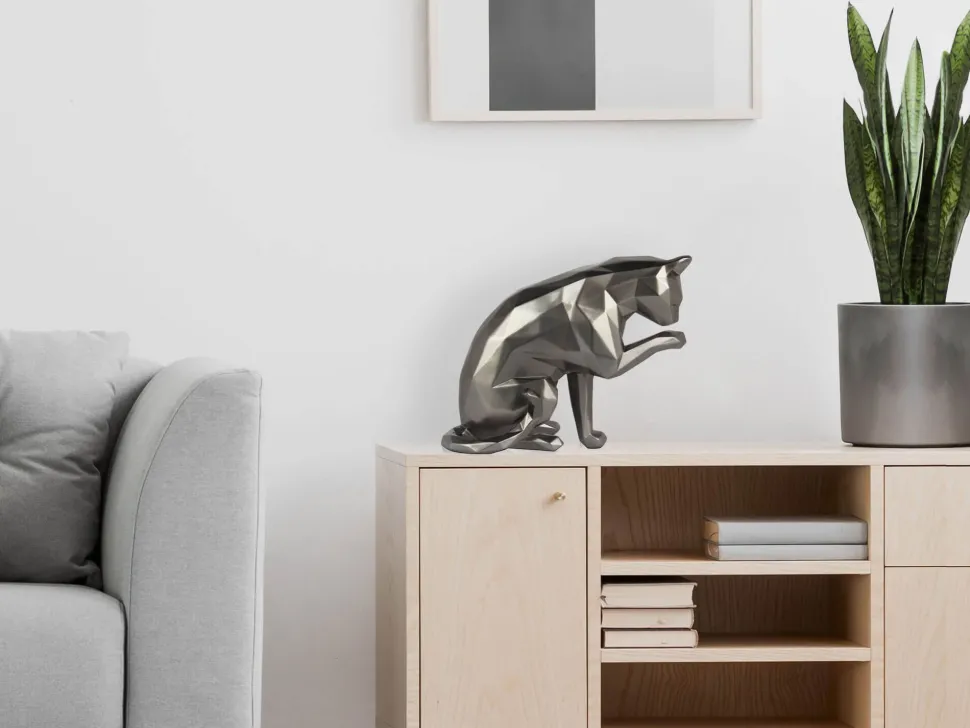 Polygon Cat 24cm Anthracite Resin Indoor Sculpture