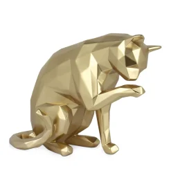 Polygon Cat 24cm Gold Resin Indoor Sculpture