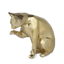 Polygon Cat 24cm Gold Resin Indoor Sculpture