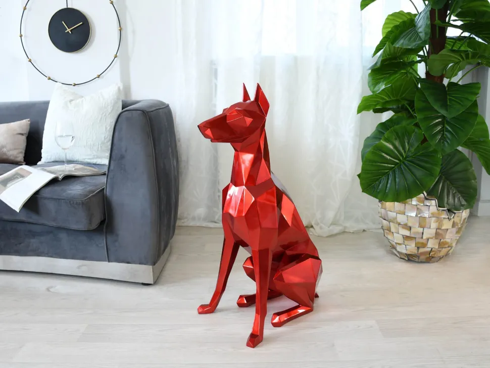 Polygon Doberman 82cm Red Resin Indoor Sculpture