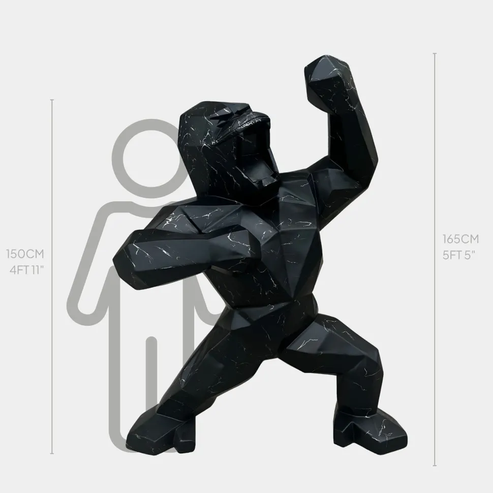 Polygon Gorilla 165cm Black Resin Indoor Sculpture