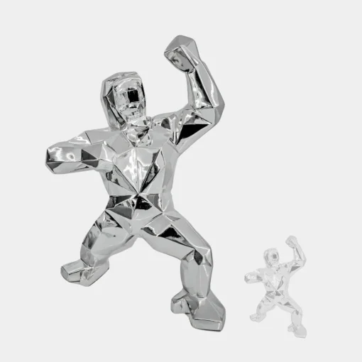 Polygon Gorilla 135cm Chrome Resin Indoor Sculpture