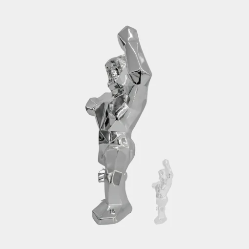 Polygon Gorilla 135cm Chrome Resin Indoor Sculpture