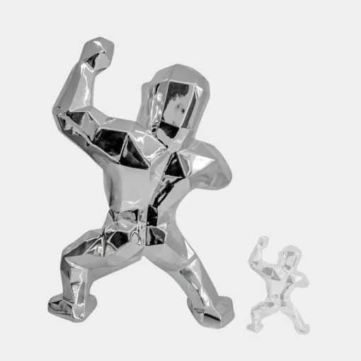 Polygon Gorilla 135cm Chrome Resin Indoor Sculpture