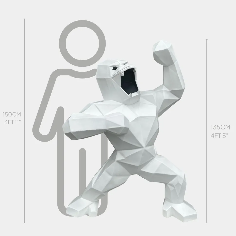 Polygon Gorilla 135cm White Resin Indoor Sculpture