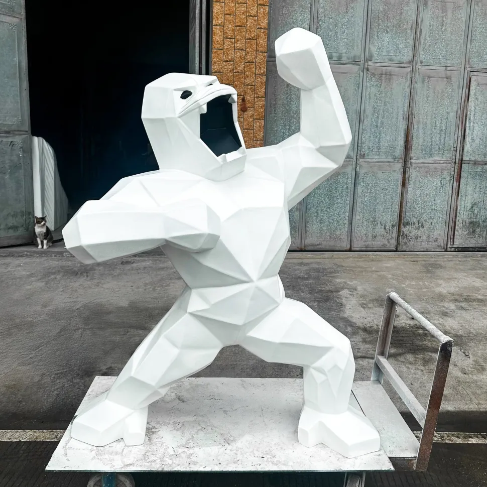Polygon Gorilla 135cm White Resin Indoor Sculpture