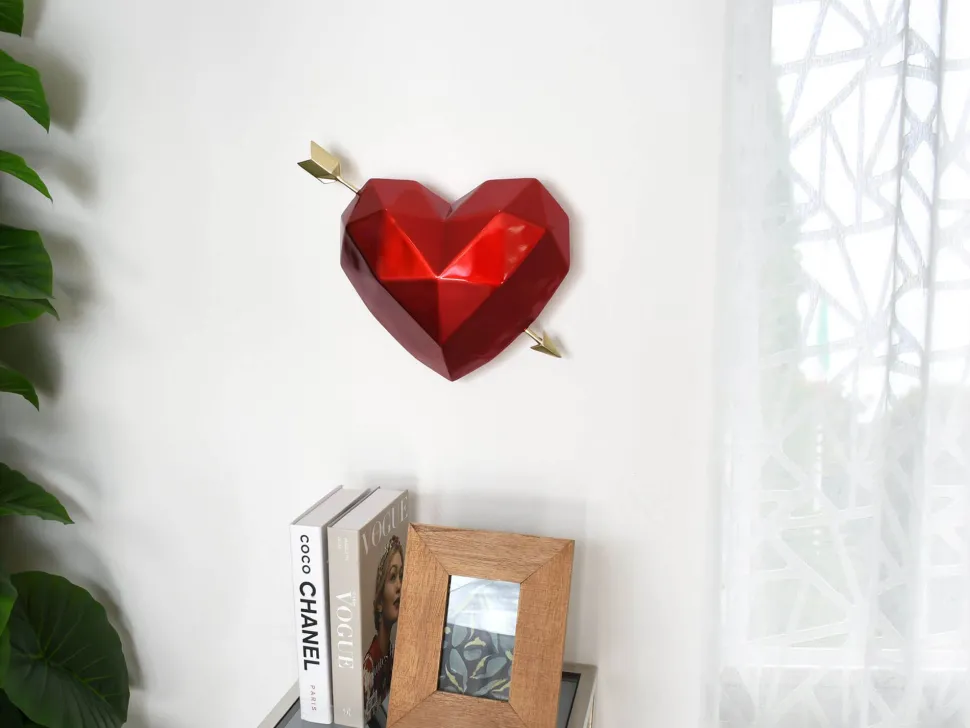 Polygon Love 31cm Red Resin Wall Sculpture