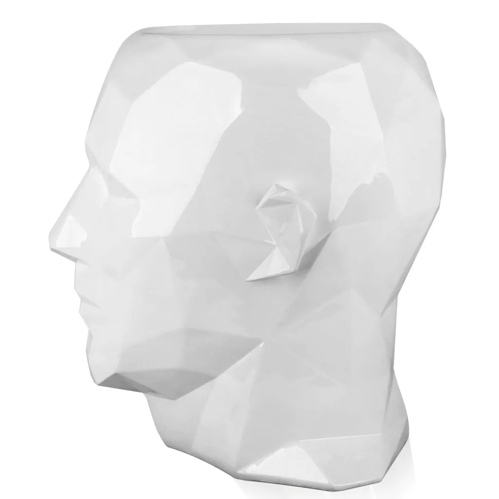 Polygon Male Head 55cm White Side Table Sculpture