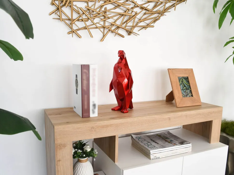 Polygon Penguin 35cm Red Resin Indoor Sculpture