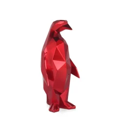 Polygon Penguin 35cm Red Resin Indoor Sculpture