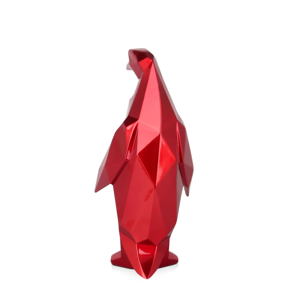 Polygon Penguin 35cm Red Resin Indoor Sculpture
