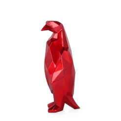 Polygon Penguin 35cm Red Resin Indoor Sculpture