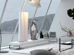 Polygon Penguin 50cm Silver Resin Indoor Sculpture