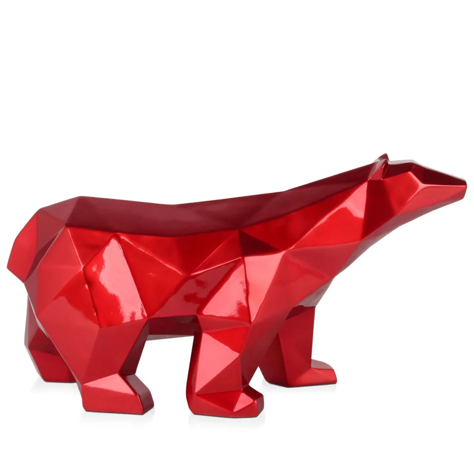 Polygon Polar Bear 25cm Red Resin Indoor Sculpture