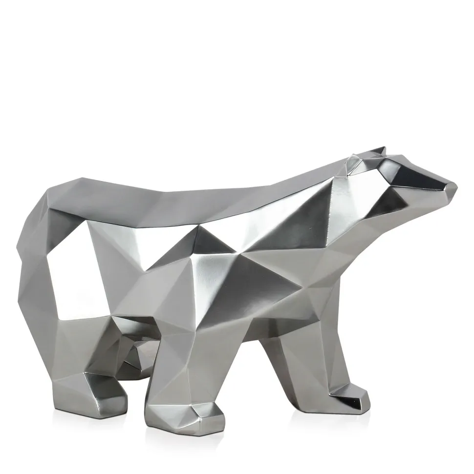 Polygon Polar Bear 25cm Silver Resin Indoor Sculpture