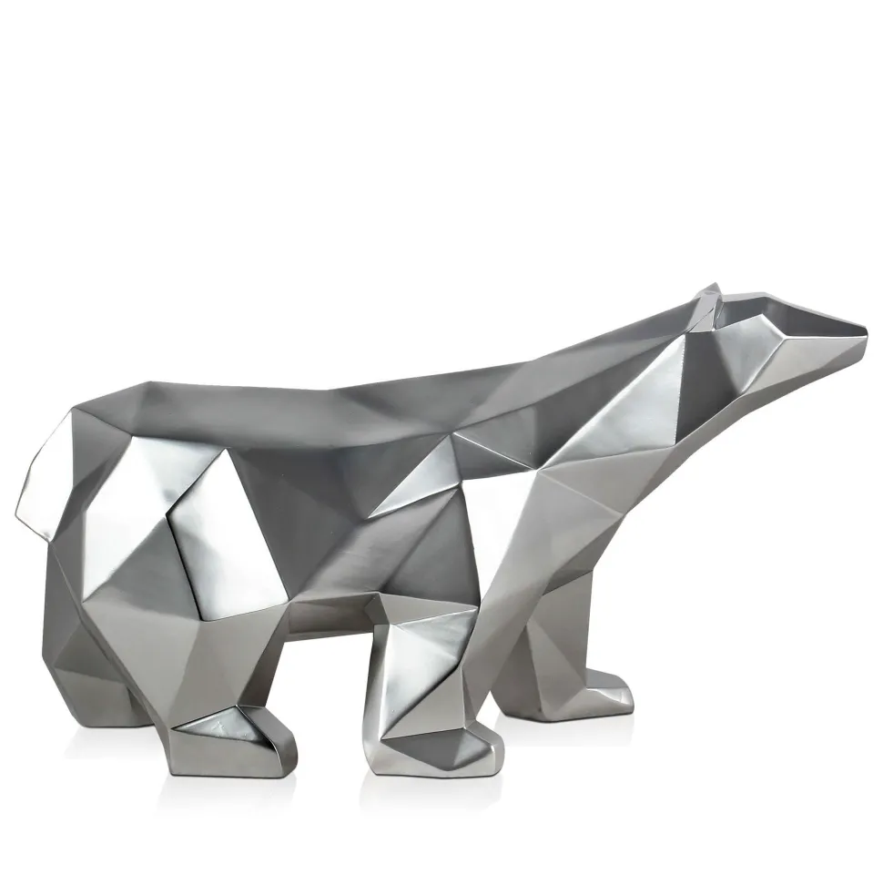 Polygon Polar Bear 25cm Silver Resin Indoor Sculpture