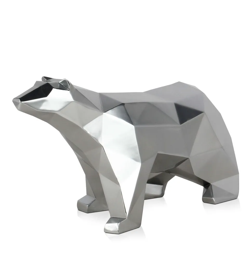 Polygon Polar Bear 25cm Silver Resin Indoor Sculpture