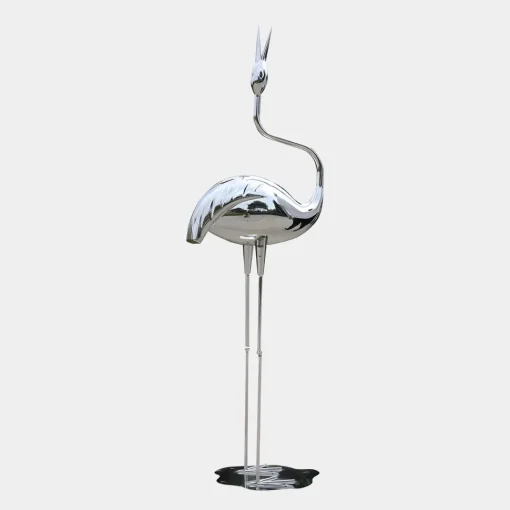 Pure Crane 153cm Silver Metal Garden Sculpture