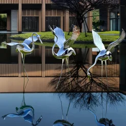 Pure Crane 153cm Silver Metal Garden Sculpture