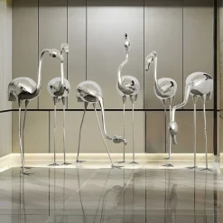 Pure Flamingo 124cm Silver Metal Garden Sculpture