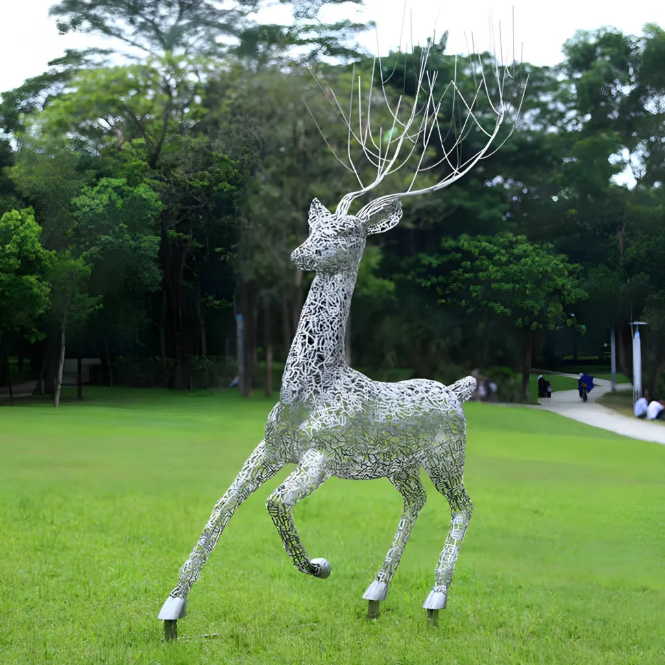 Quantum Stag 205cm Silver Metal Garden Sculpture