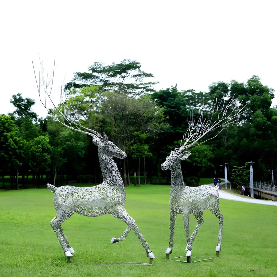Quantum Stag 205cm Silver Metal Garden Sculpture