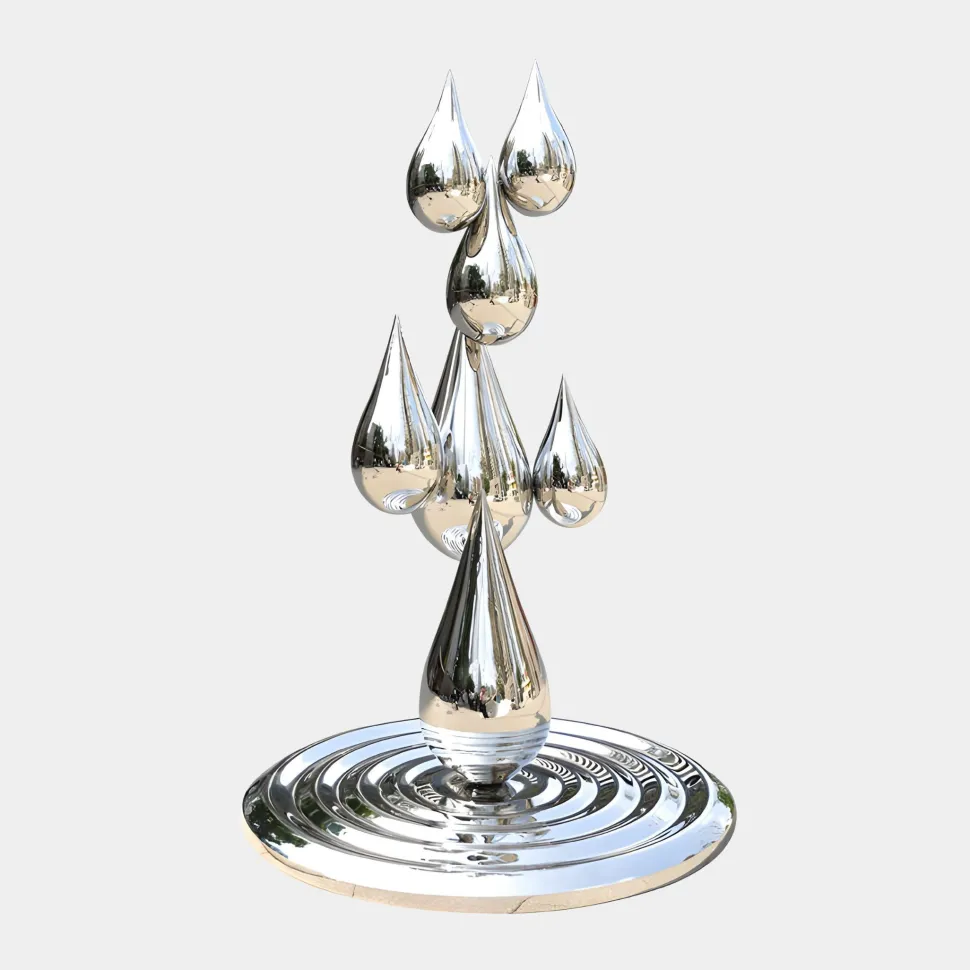 Raindrop Ripples 220cm Silver Metal Garden Sculpture