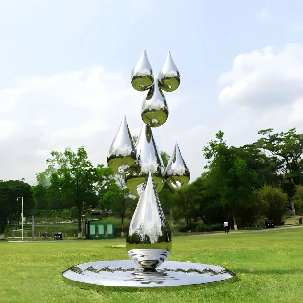 Raindrop Ripples 220cm Silver Metal Garden Sculpture