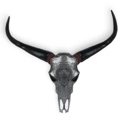 Sacred Buffalo 63cm Silver Resin Wall Sculpture