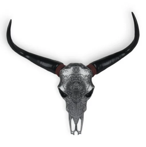 Sacred Buffalo 63cm Silver Resin Wall Sculpture