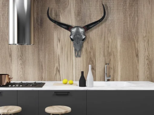 Sacred Buffalo 63cm Silver Resin Wall Sculpture