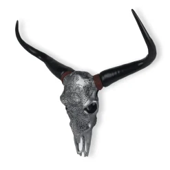 Sacred Buffalo 63cm Silver Resin Wall Sculpture