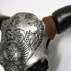 Sacred Buffalo 63cm Silver Resin Wall Sculpture