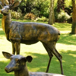 Stag Doe & Fawn Collection Bronze Metal Garden Statues