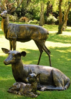 Stag Doe & Fawn Collection Bronze Metal Garden Statues