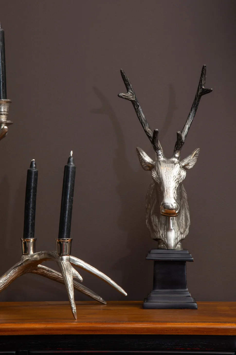 Stag Head 50cm Silver Metal Indoor Statue