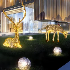 Starlight Stag 90cm LED Gold Metal Garden Sculpture