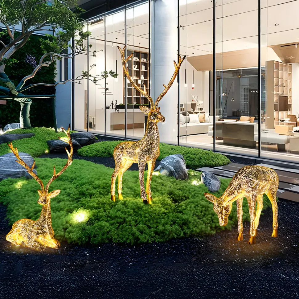 Starlight Stag 90cm LED Silver Metal Garden Sculpture