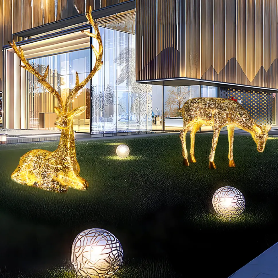 Starlight Stag 90cm LED Silver Metal Garden Sculpture