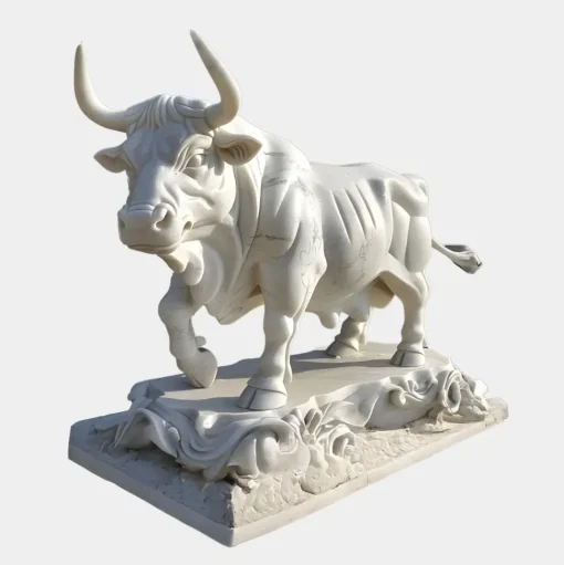 Titan Bull 150cm White Marble Garden Statue v1