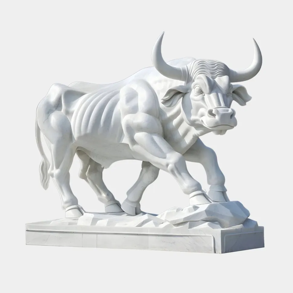 Titan Bull 150cm White Marble Garden Statue v2
