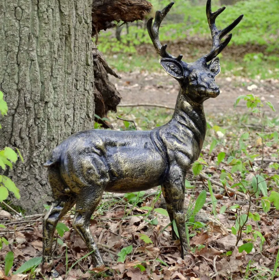 Wild Baby Stag Deer Bronze Metal Garden Statue