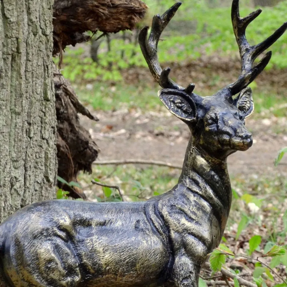 Wild Baby Stag Deer Bronze Metal Garden Statue